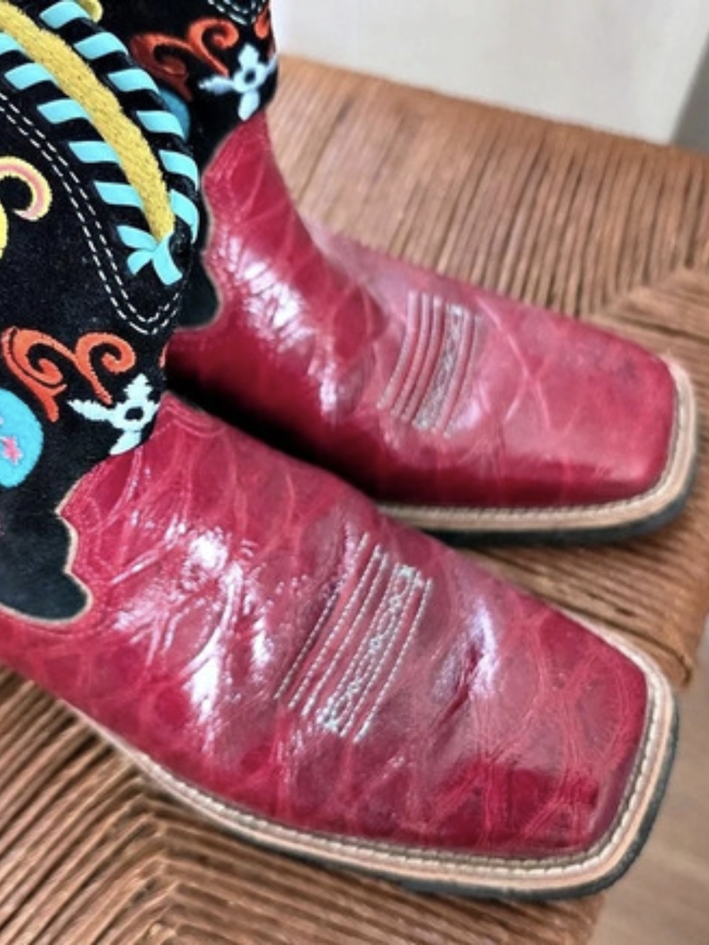 Ariat Women's Red Crackle & Black Sugar Skull Square Toe Western Boot Western